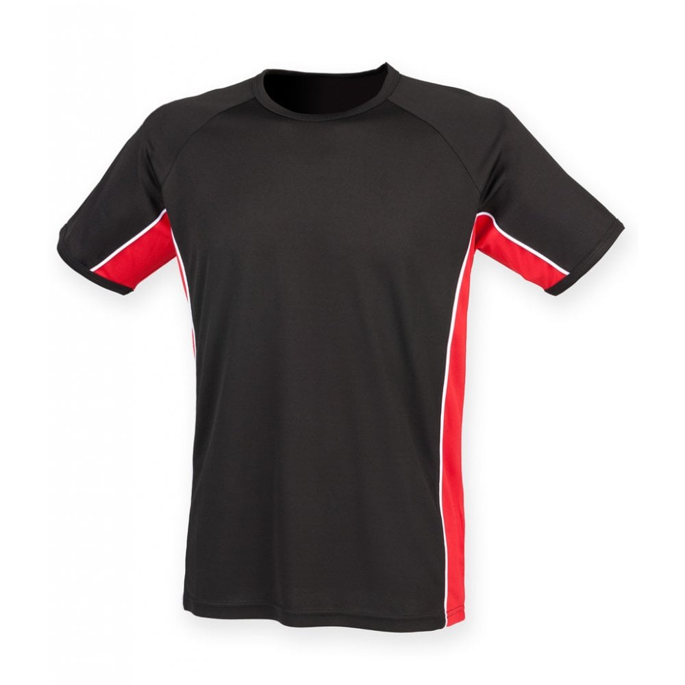 Finden & Hales Performance Panel T-Shirt, Black/Red/White, Custom Print