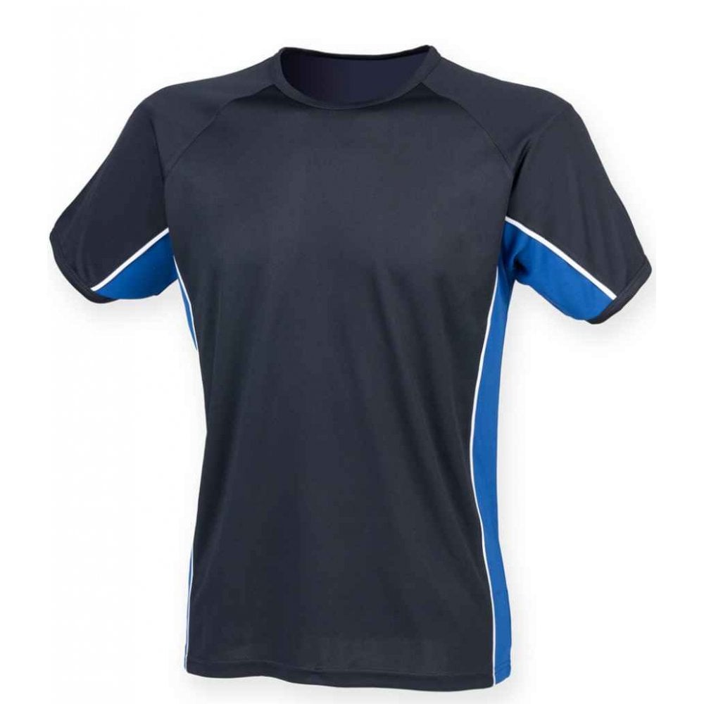 Finden & Hales Performance Panel T-Shirt, Navy/Royal Blue/White, Custom Print