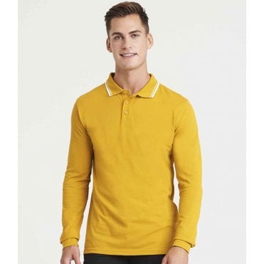 AWDis long sleeved tipped 100 polo shirt custom print